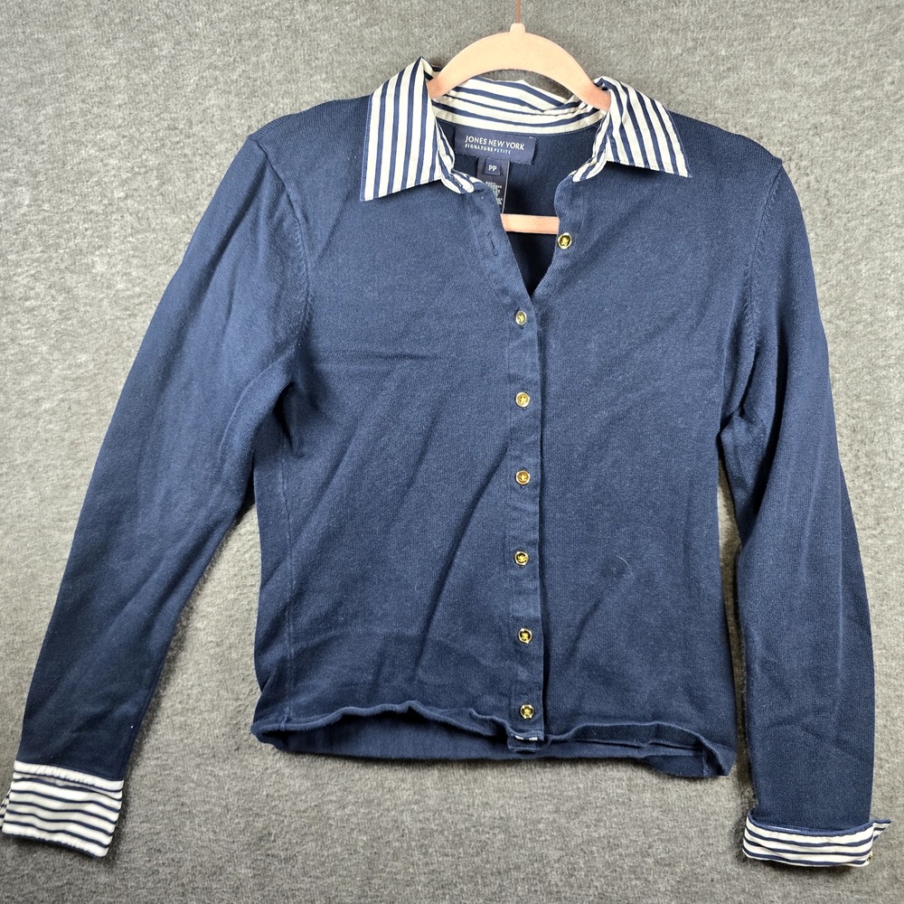 Jones New York Signature Petite Sweater Womens PP Sailor Pullover Shirt Cuffs‎